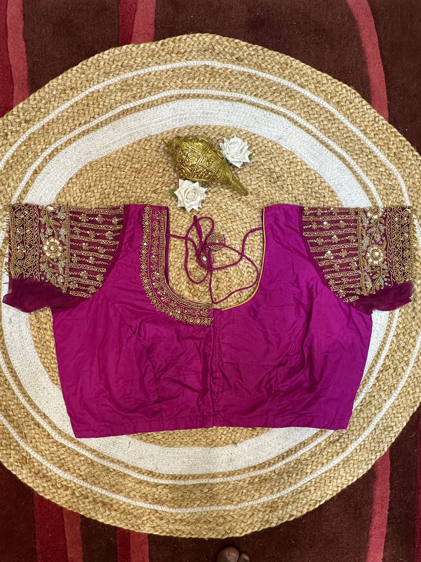 50” Size 20 Aari Worked Sari Blouse Indian Saree Top Silk Pink B57