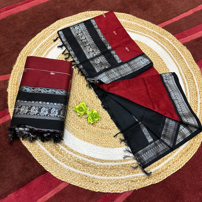 Maroon & Black Kalyani Silk Cotton Sari South Indian Saree S140