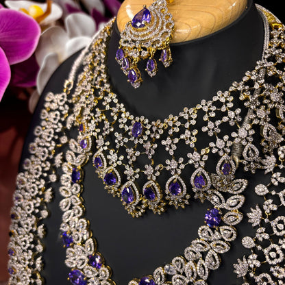AD Bluish Purple and Silver Indian Bridal Necklace Haram set N37