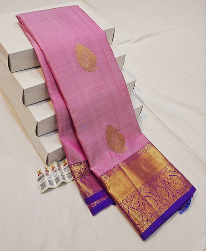 Kanchipuram Pure Silk Saree Bridal Pink Kanjivaram Sari SPK252
