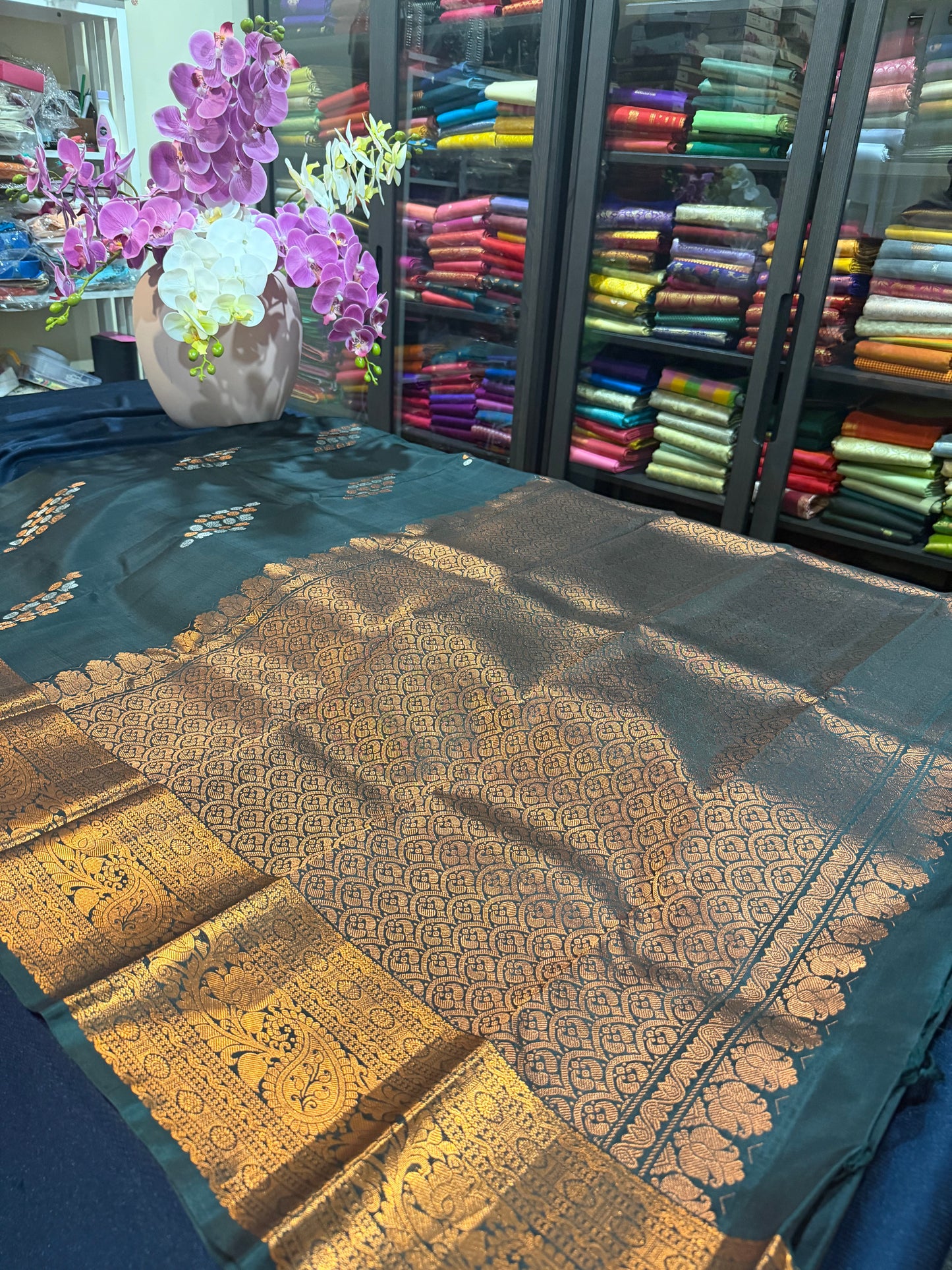 Kanchipuram Pure Silk handloom Saree Indian Kanjivaram Green Sari SPK368