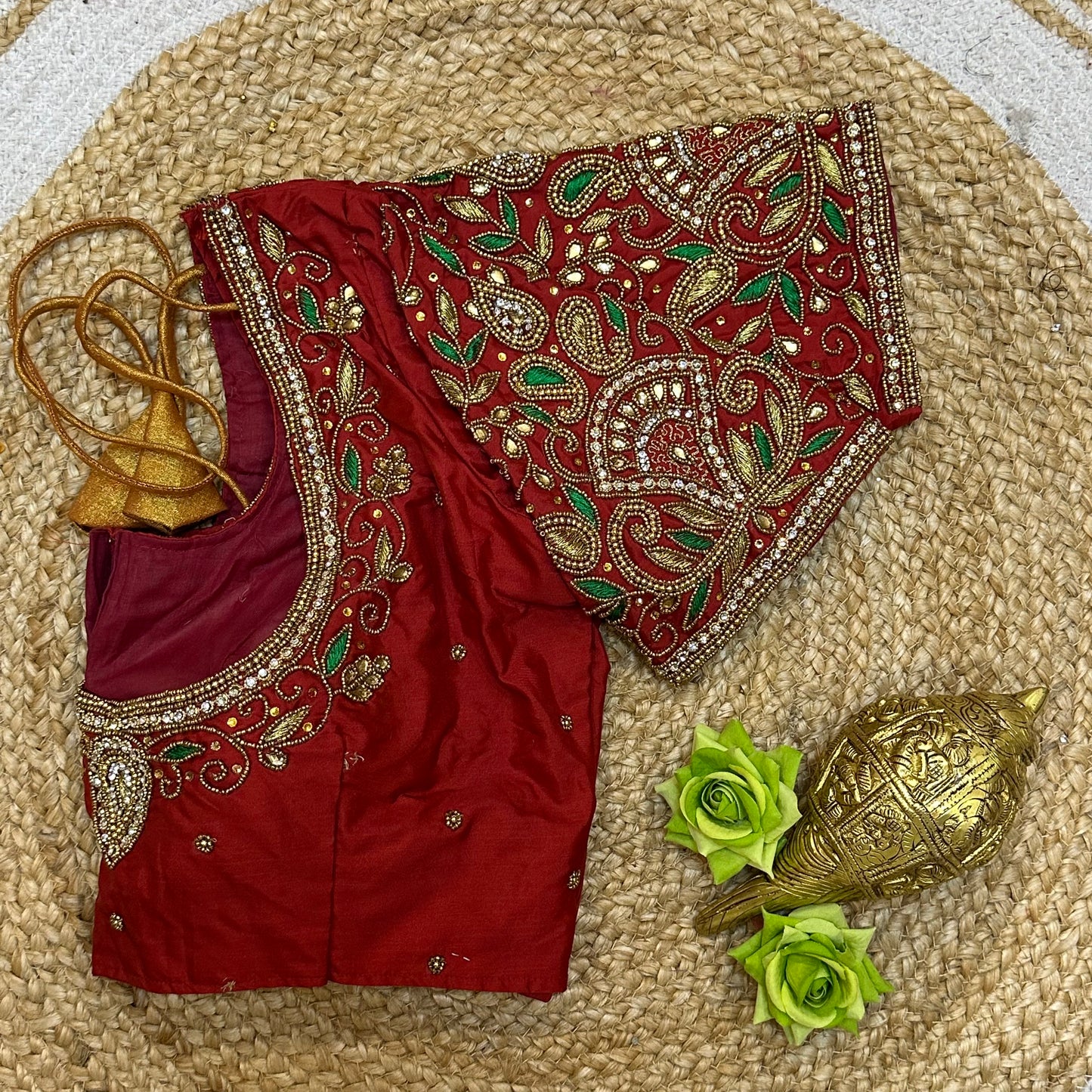 38” M Size 8 Aari Worked Sari Blouse Indian Saree Top Red B301