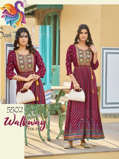 Navy Blue Indian Ladies Rayon Long Kurti Bollywood Dress SS38