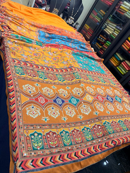 Multi coloured Mirror Worked Masakali Sari Indian Fancy Saree C3