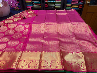 Bridal Kanchipuram Pure Silk Saree Kanjivaram handloom Pink Sari SPK466