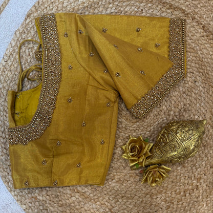 38” M Size 8 Aari Sari Blouse Indian Saree Top Mustard Yellow B281