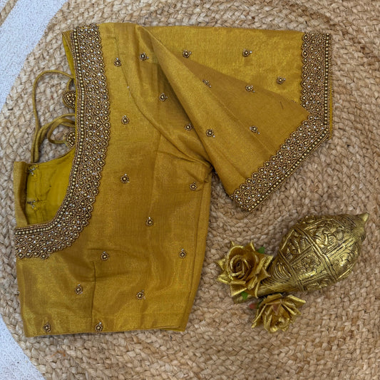 38” M Size 8 Aari Sari Blouse Indian Saree Top Mustard Yellow B281