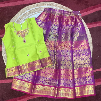 34” Size 9 Indian Lehenga Pattu Pavadai Sattai Skirt Top G14