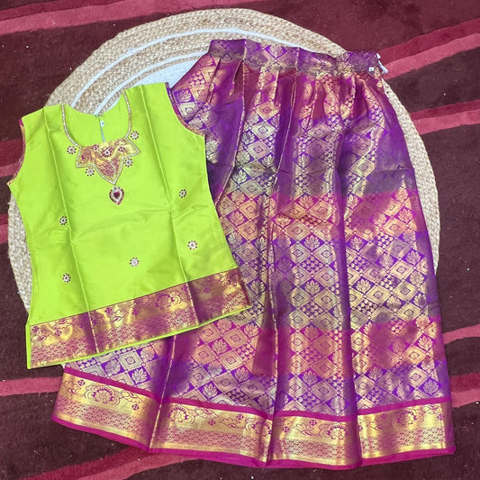 34” Size 9 Indian Lehenga Pattu Pavadai Sattai Skirt Top G14