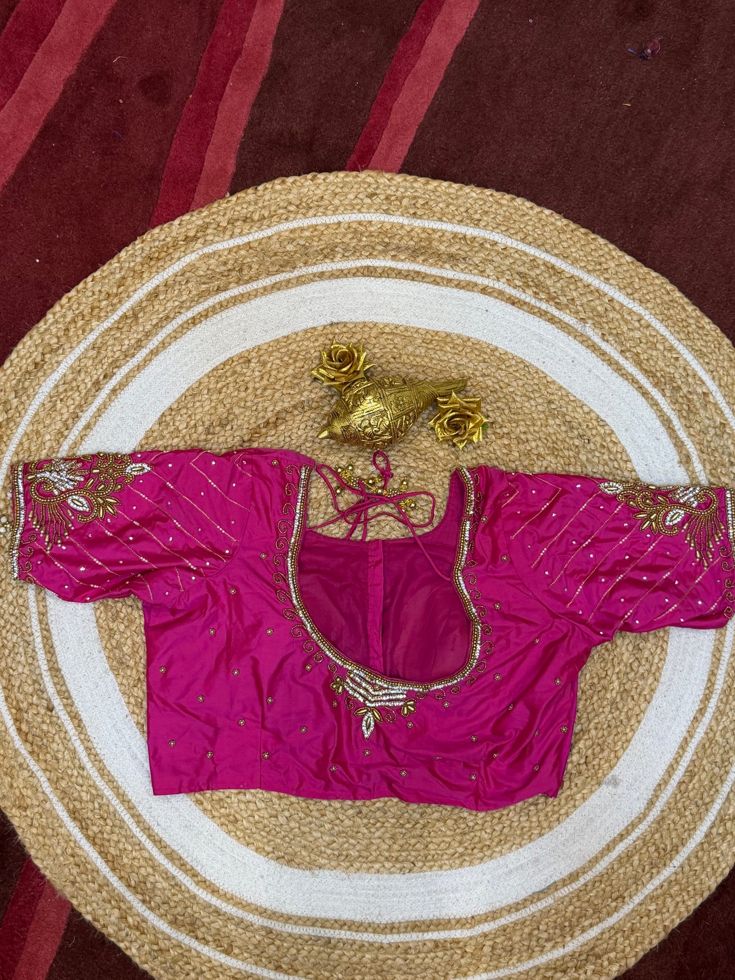 42” XL Size 12 size Aari Worked Sari Blouse Indian Saree Top PinkB150