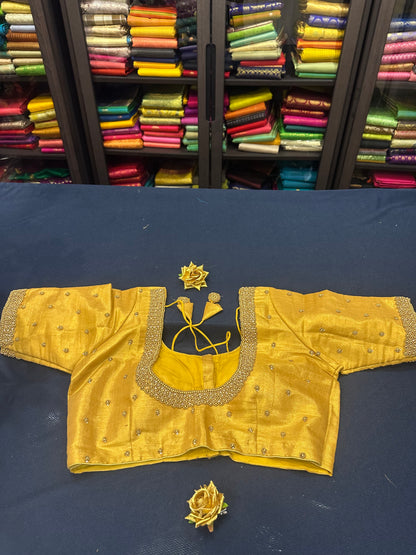 40” Aari hand Worked Sari Blouse Indian Top Choli Silk Gold B10