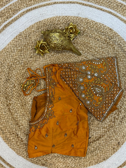 40” Size 10 Aari Worked Sari Blouse Indian Saree Top Silk Mango Yellow B83