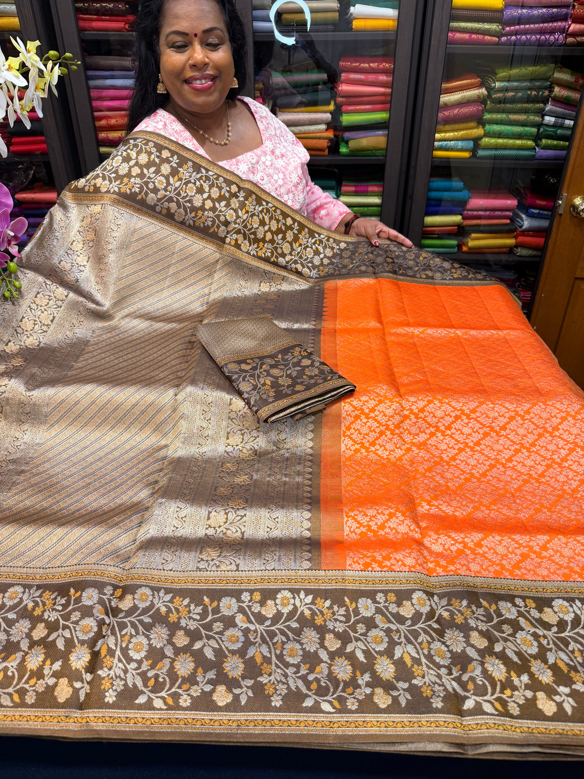 Bridal Kanchipuram Meenakari Pure Silk Saree Kanjivaram Sari SPK477