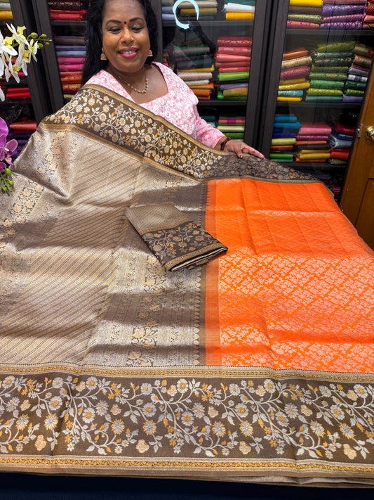 Bridal Kanchipuram Meenakari Pure Silk Saree Kanjivaram Sari SPK477