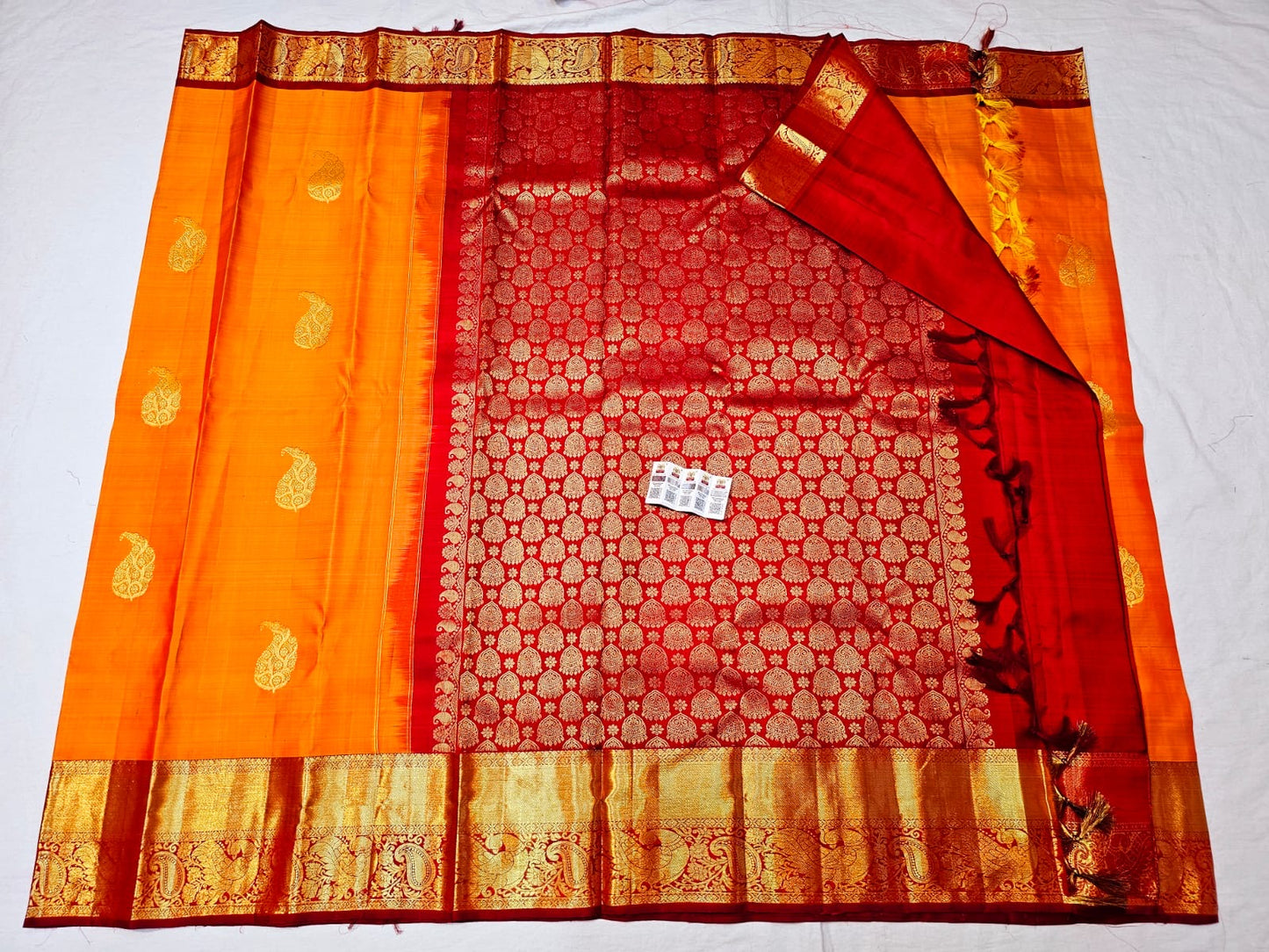 Kanchipuram Pure Silk Saree Yellow & Red Kanjivaram Sari SPK231