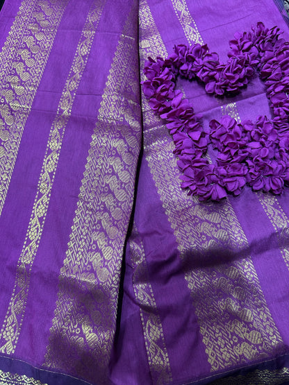 Kalyani Silk Cotton Sari Indian Saree Green & Purple S50
