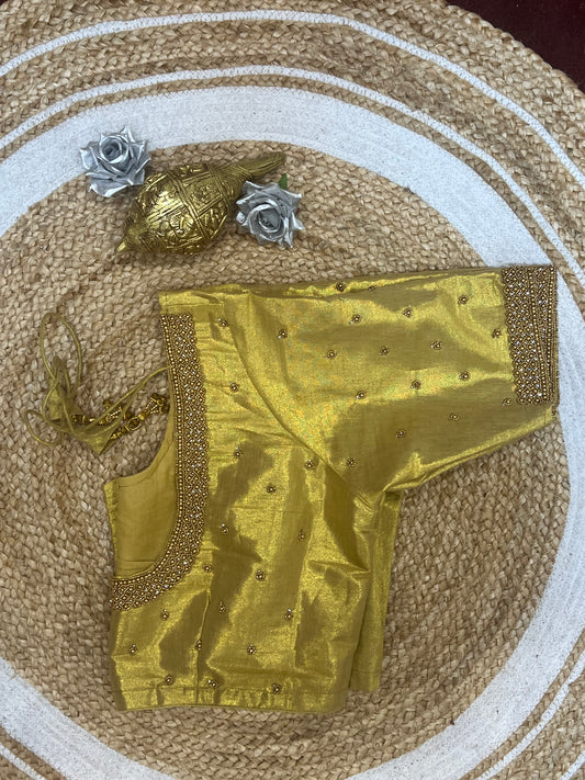 48” Size 18 Aari Worked Sari Blouse Indian Saree Top Silk Gold B127