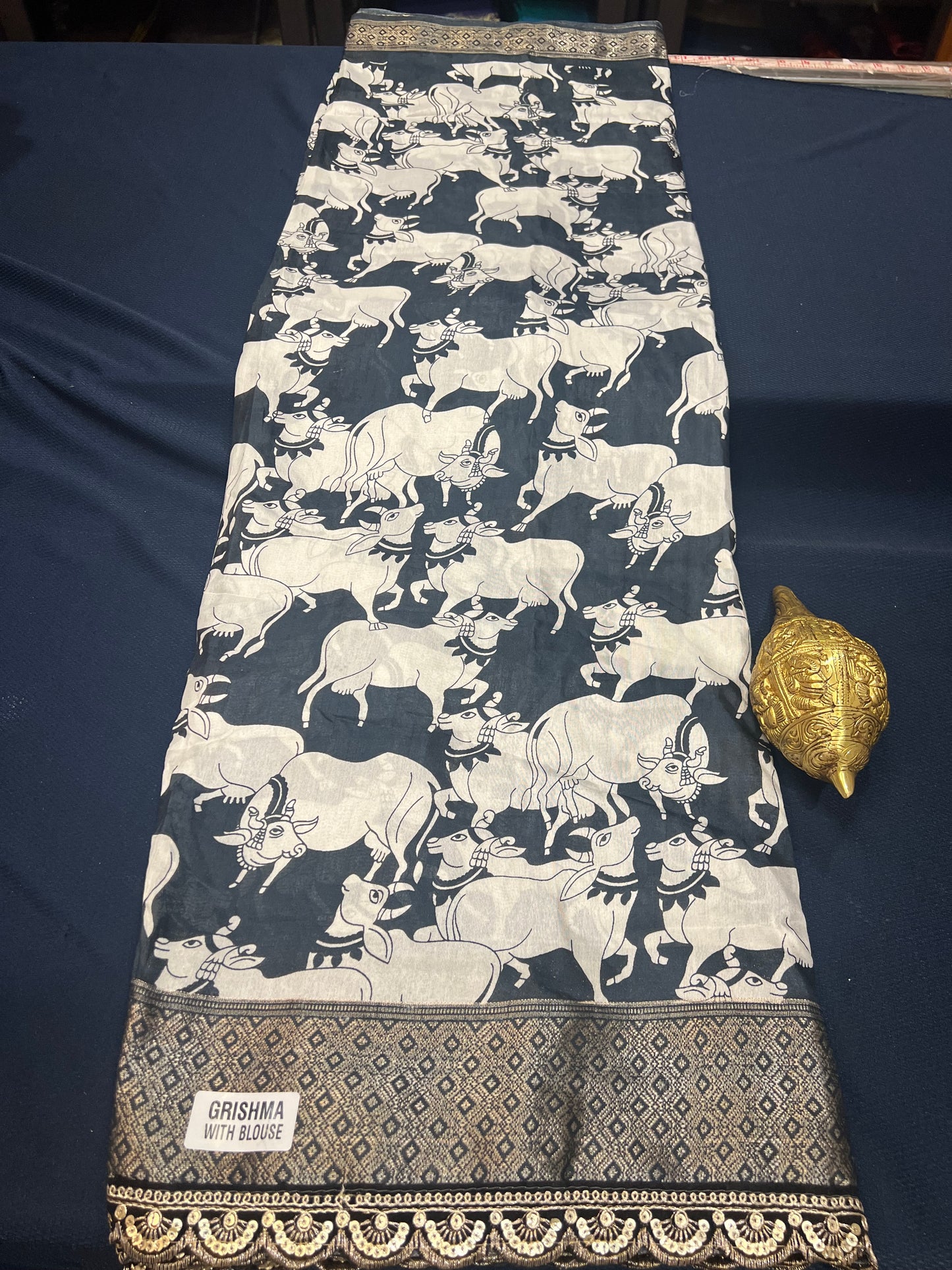 Kalamkari black and white Sari Indian casual Saree C6