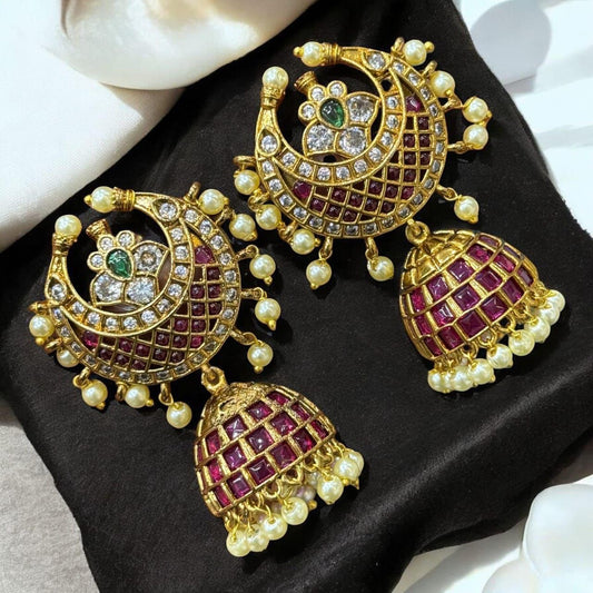 Brass Indian Jewellery Earrings Gimikki Jumka with Kemp stones E10