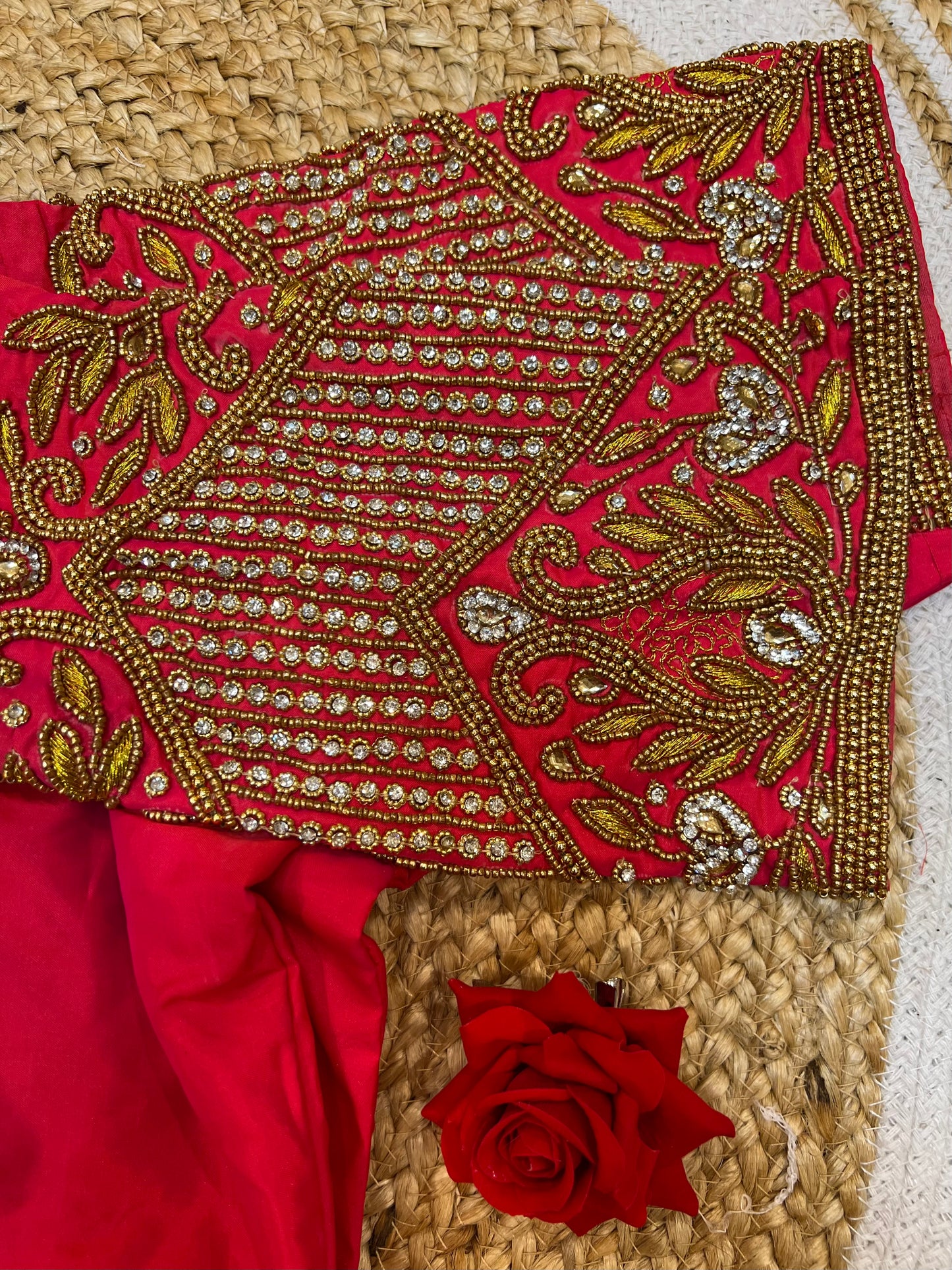 40” Bridal Aari hand Worked Sari Blouse Indian Top Choli Silk Red B37