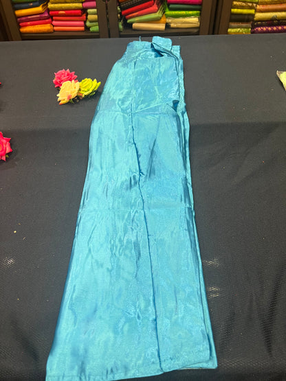 Free size Sari Petticoat Satin Underskirt Saree Skirt Blue P6