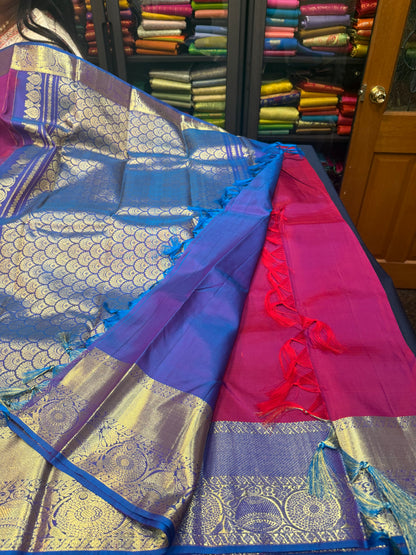 Kanchipuram Pure Silk handloom Saree Indian Kanjivaram Pink Sari SPK361