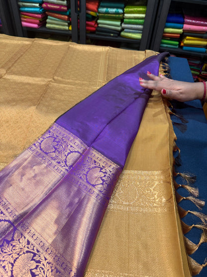 Bridal Kanchipuram Beige Fenugreek colour Pure Silk Saree Kanjivaram Sari SPK421