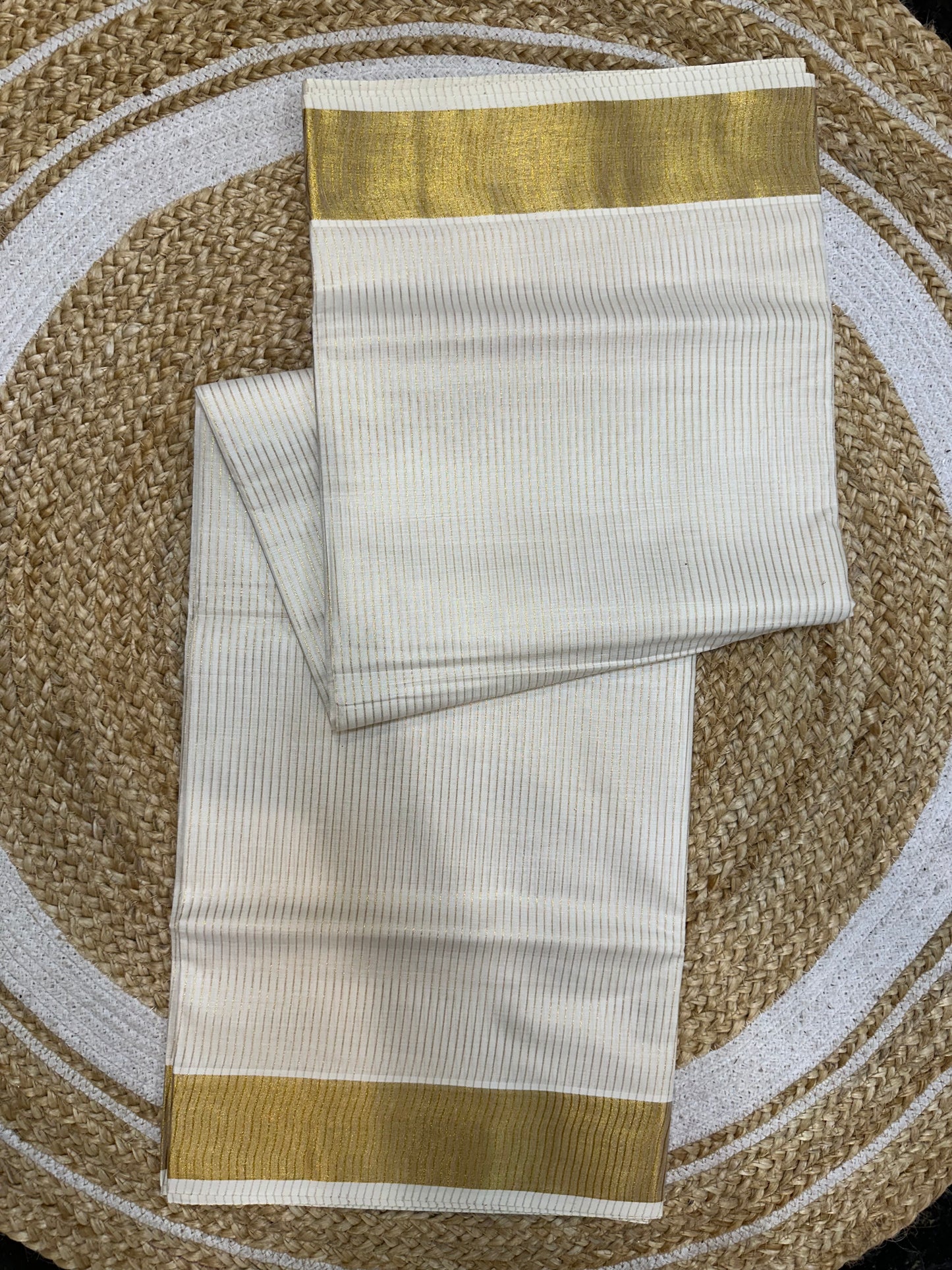 Kerala Vishu Sari Indian hand Printed Kasavu Onam Saree C21 Col 3