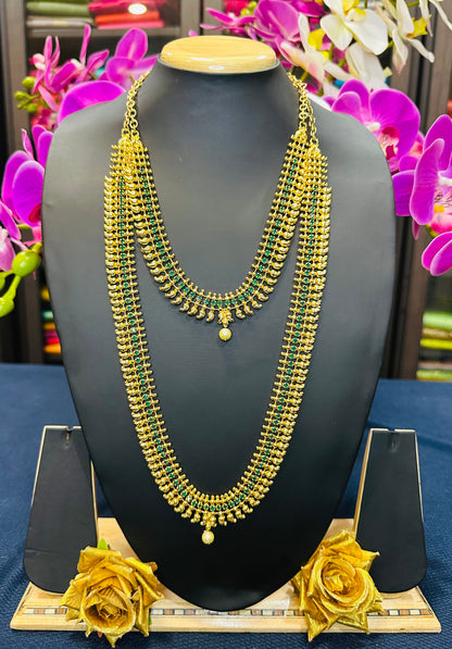 Forming Gold Indian Necklace Kerala Jewellery Green N44