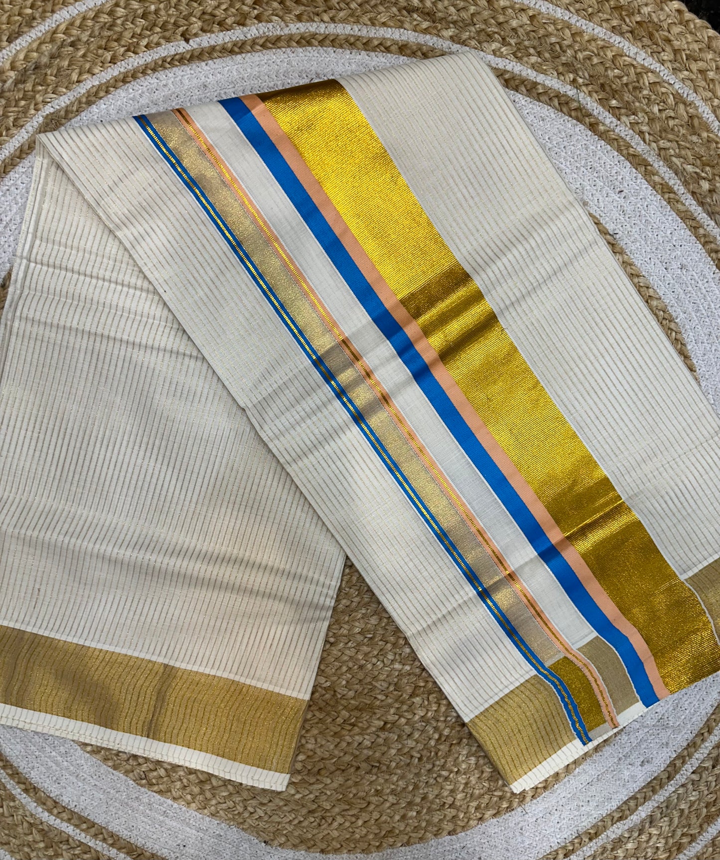 Kerala Vishu Sari Indian hand Printed Kasavu Onam Saree C21 Col 3
