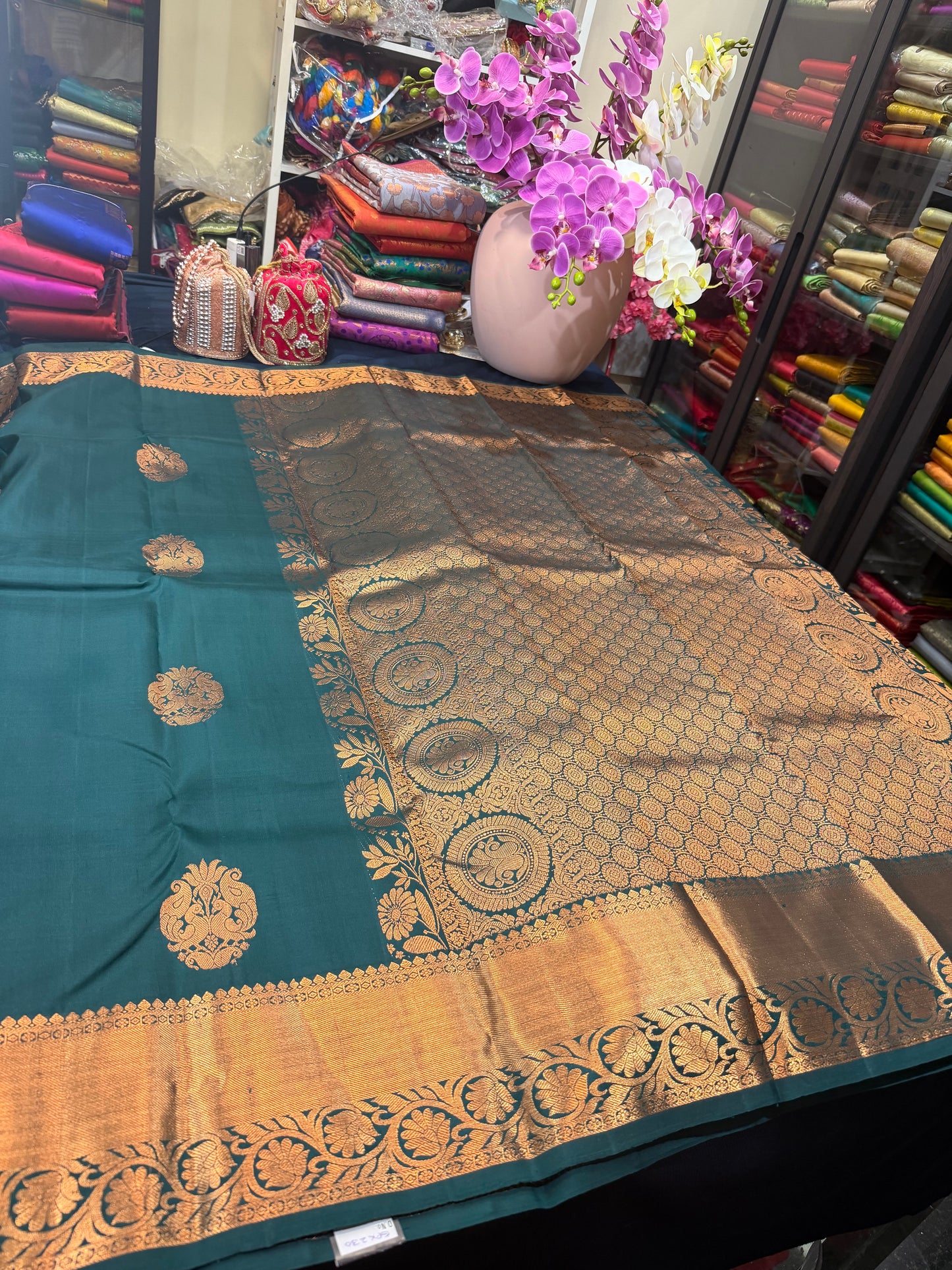 Kanchipuram Pure Silk Saree Green Kanjivaram Sari SPK230