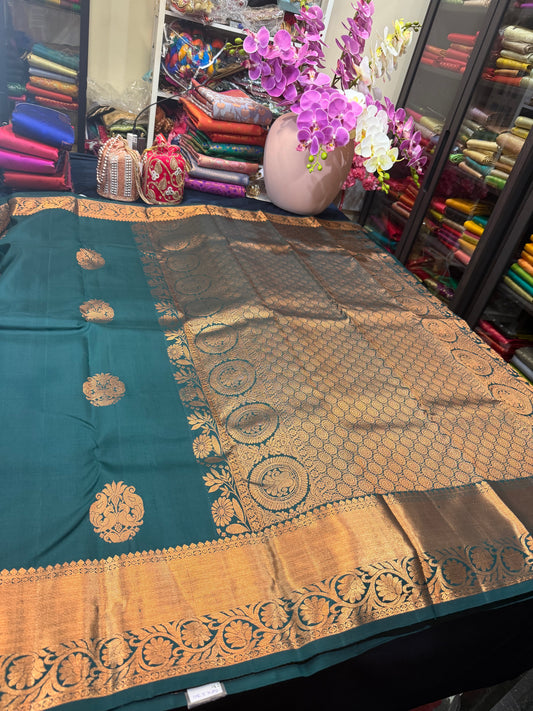Kanchipuram Pure Silk Saree Green Kanjivaram Sari SPK230