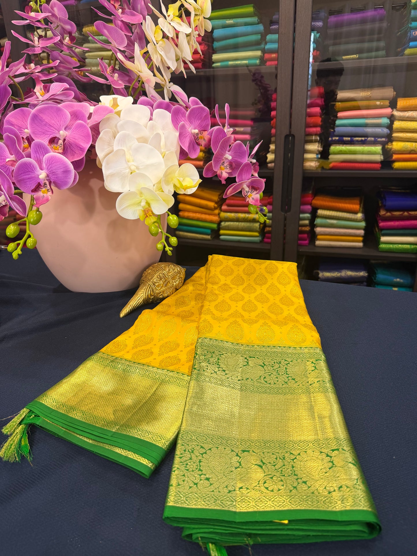 Korvai Kanchipuram Pure Silk Saree Bridal Kanjivaram Sari SPK240