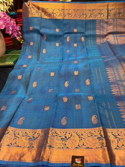 Kanchipuram Pure Silk handloom Saree Indian Kanjivaram Blue Sari SPK426