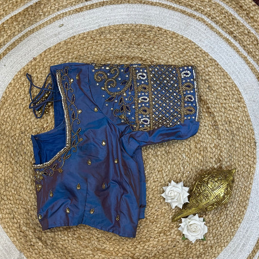 42” XL Size 12 size Aari Worked Sari Blouse Indian Saree Top Blue B232