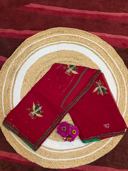 Chiffon Casual soft Sari Indian Fancy Saree Maroon S16