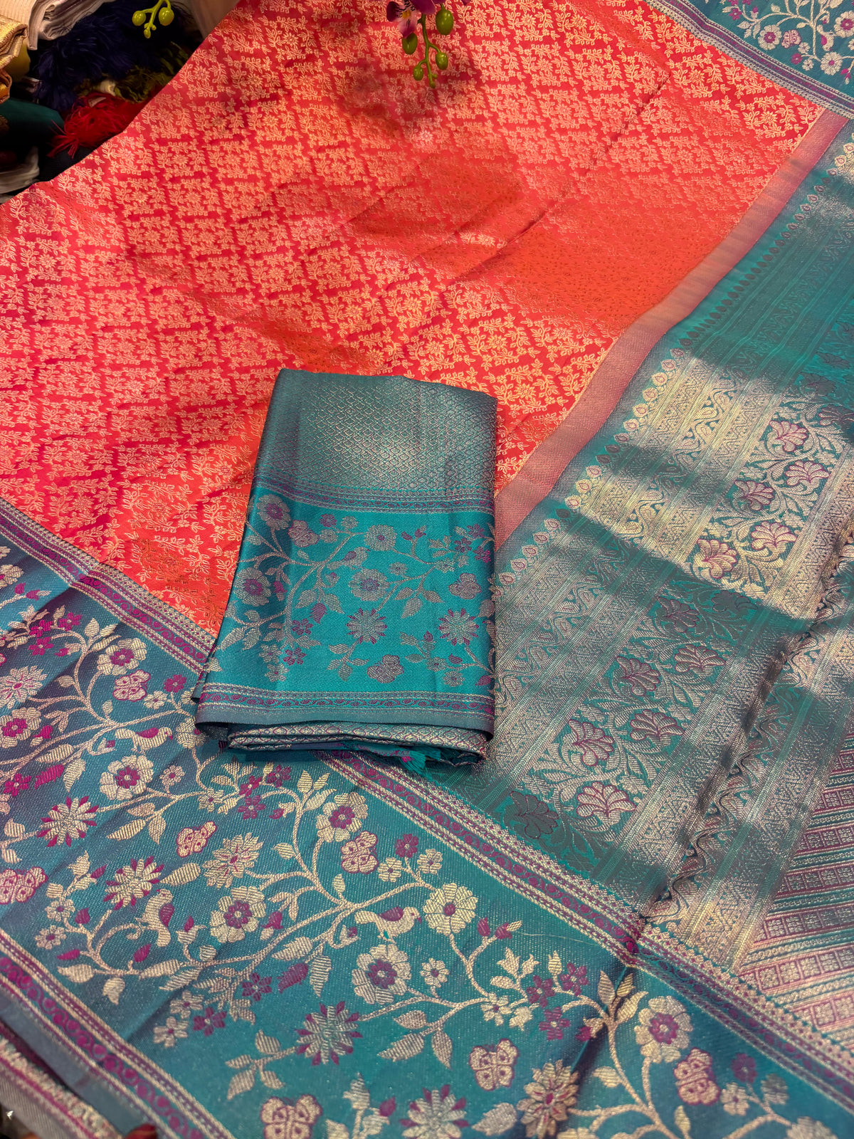 Bridal Kanchipuram Meenakari Pure Silk Saree Kanjivaram Sari SPK478