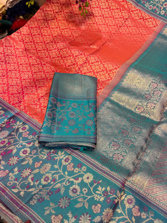 Bridal Kanchipuram Meenakari Pure Silk Saree Kanjivaram Sari SPK478