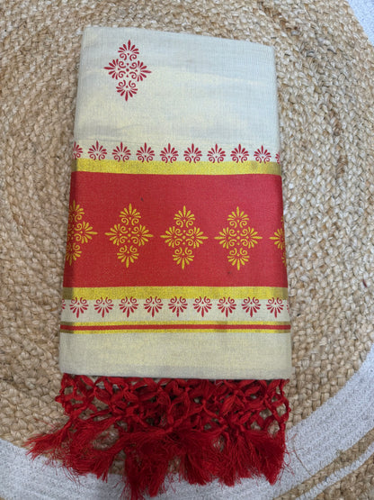 Green Kerala Vishu Sari Indian Cream Tissue Saree C9 - Col 2