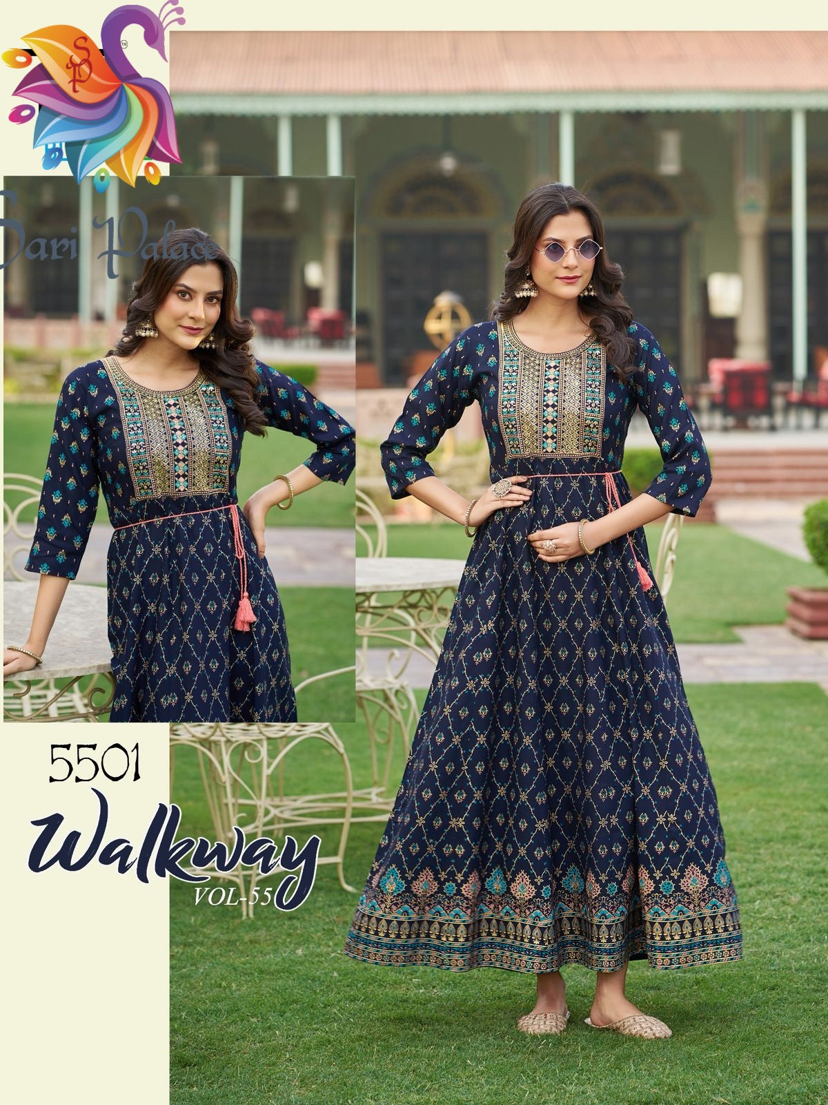 Navy Blue Indian Ladies Rayon Long Kurti Bollywood Dress SS38