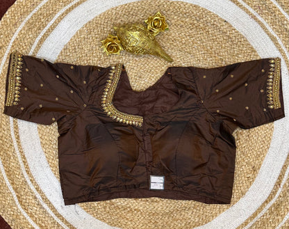 40” Size 10 Aari Worked Sari Blouse Indian Saree Top Silk Brown B70