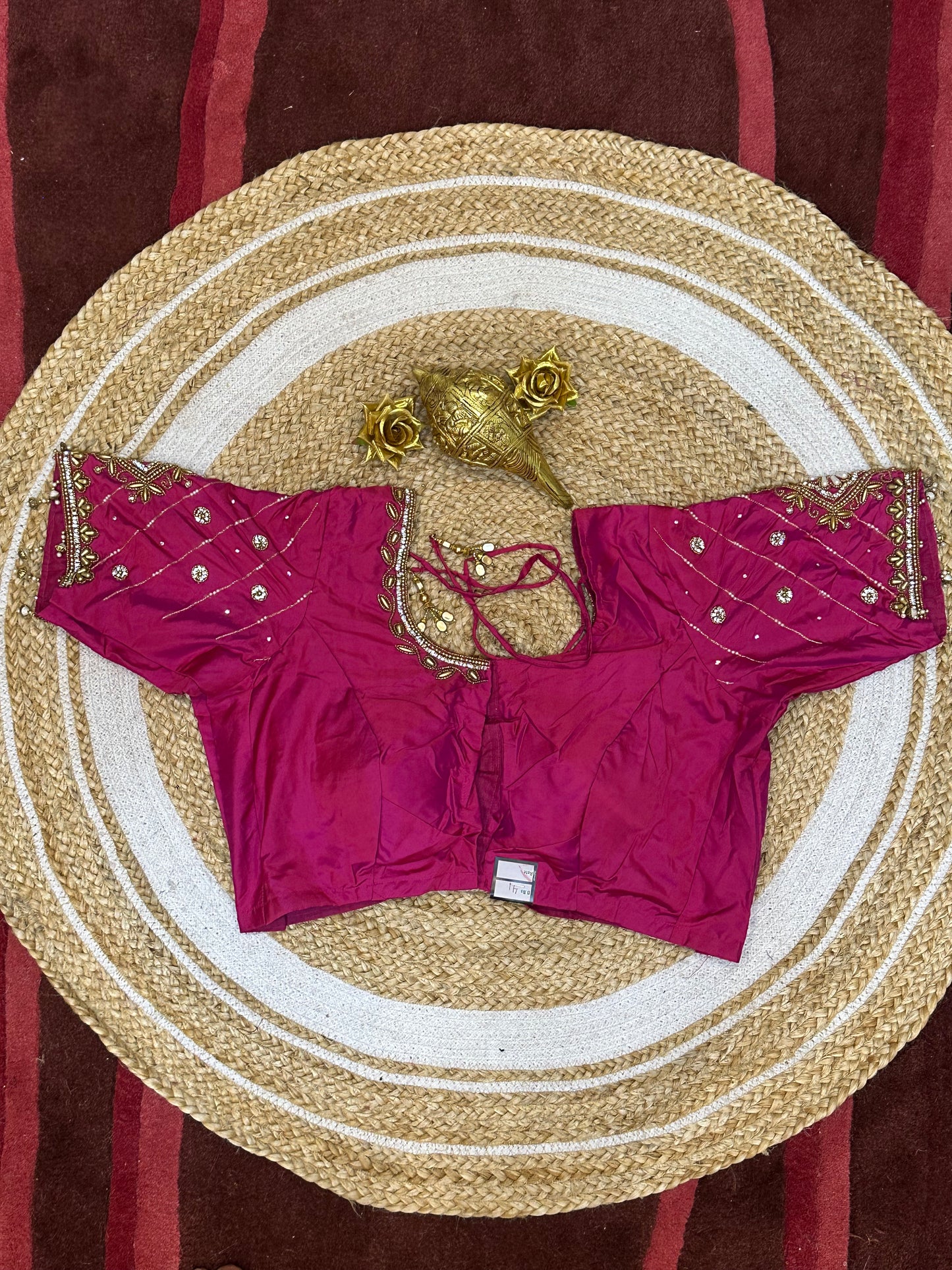 40” Size 10 Aari Worked Sari Blouse Indian Saree Top Silk Pink B79