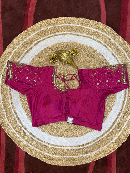 40” Size 10 Aari Worked Sari Blouse Indian Saree Top Silk Pink B79