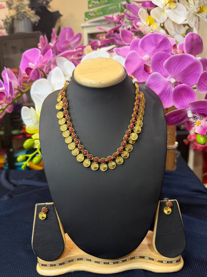 Indian Necklace & Earrings Ruby Pink Addiyal Jewellery Set V4