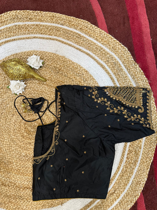 50” Size 20 Aari Worked Sari Blouse Indian Saree Top Silk Black B60