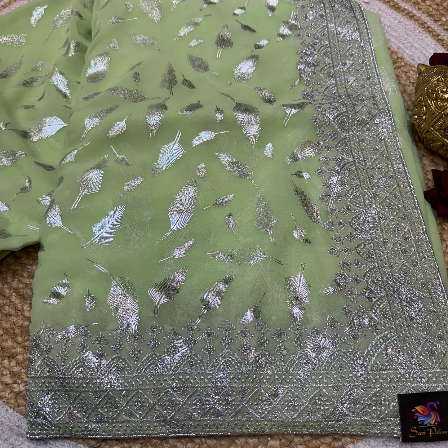 Sari Indian Fancy Party wear Georgette Green Saree SAR11