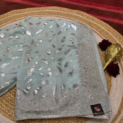 Sari Indian Fancy Party wear Georgette Blue Silver Saree SAR11