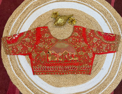 40” L Size 12 size Bridal Aari Worked Sari Blouse Indian Saree Top Red B154