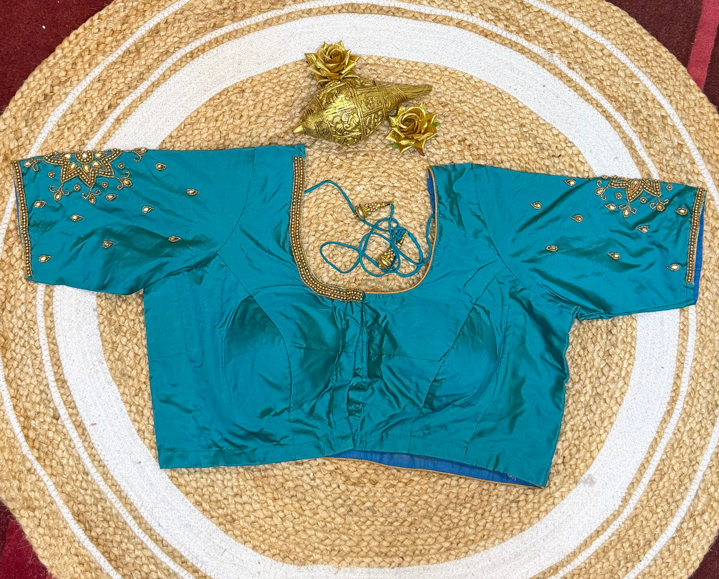 42” XL Size 12 size Aari Worked Sari Blouse Indian Saree Top Blue B160