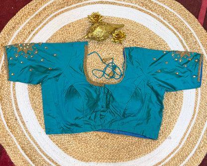 42” XL Size 12 size Aari Worked Sari Blouse Indian Saree Top Blue B160